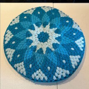 Blue and White Knitted Cushion Cover